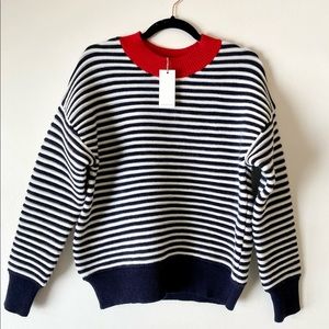 MOON RIVER Striped Mock Neck Sweater